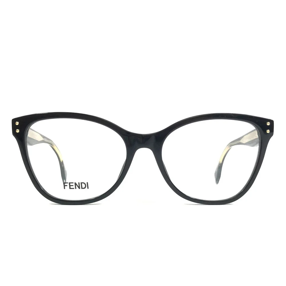 Fendi Eyeglasses Frames FE50006I 001 Shiny Black Gold Cat Eye Full Rim 53-17-140